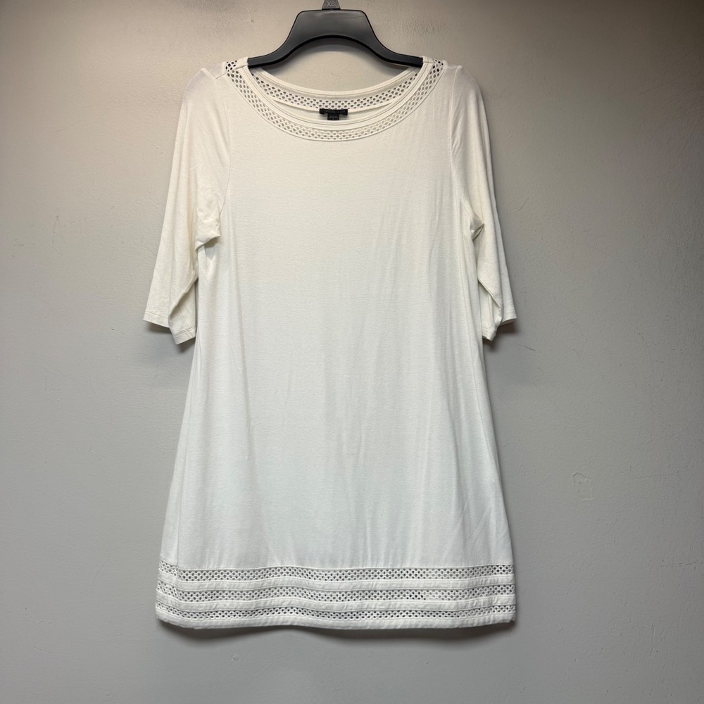 J. Jill Wearever Tunic Top Women Small Ivory Excellent Crochet Lattice Trim